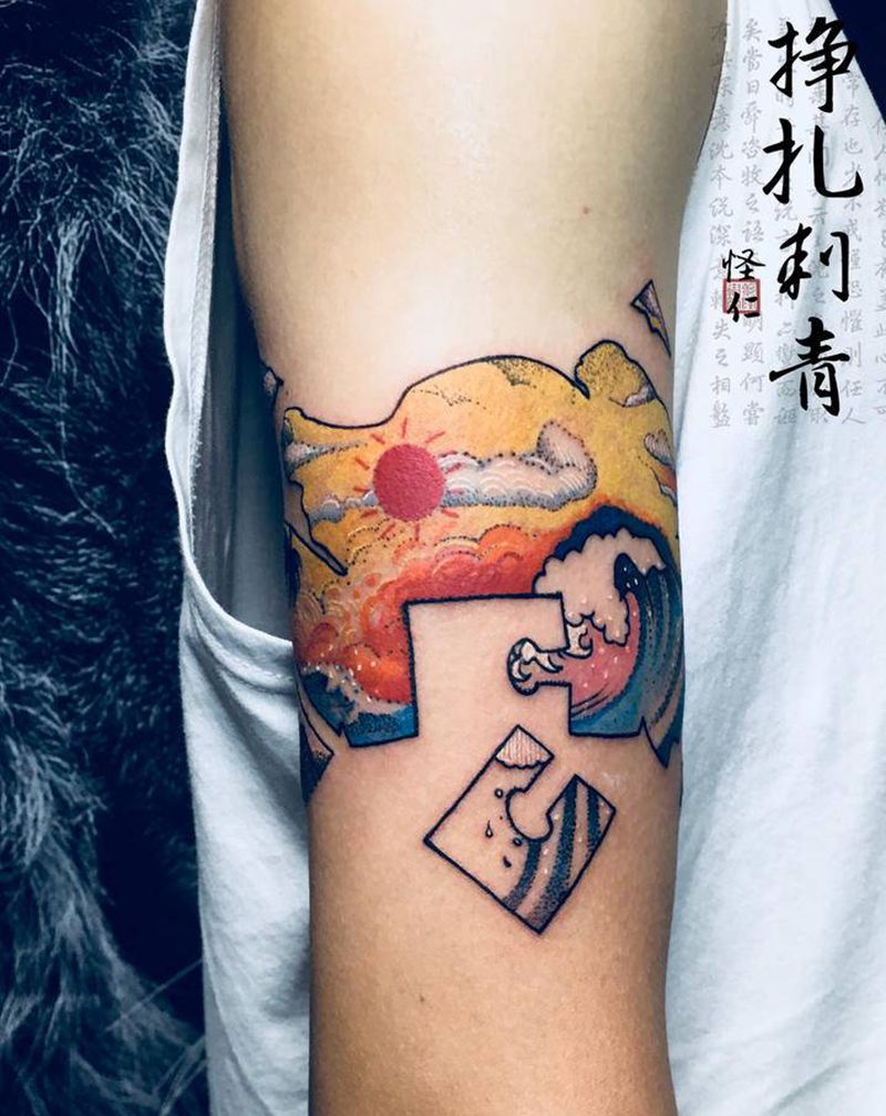 【晴天】纹身图片_手臂点刺画中画机车纹身图案