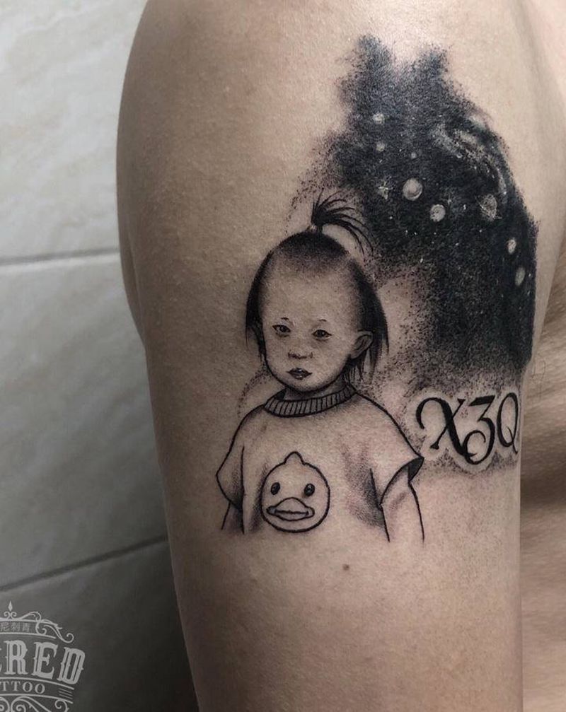 父爱(遮盖)纹身图片_手臂点刺肖像星空纹身图案