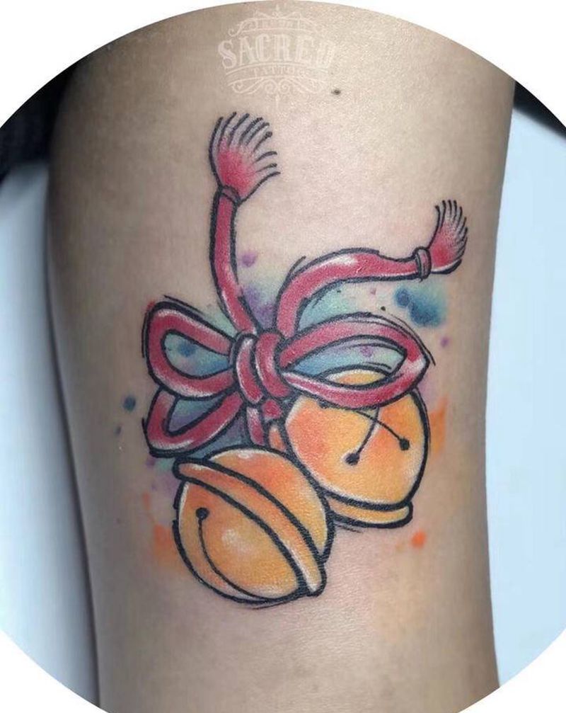 铃铛纹身图片_手臂手部水彩水墨纹身图案