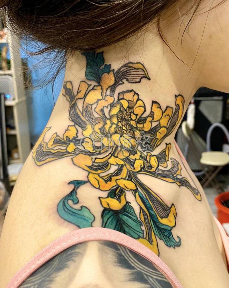 #日式自带原创稿爆脖纹身图片_脖子日式纹身图案