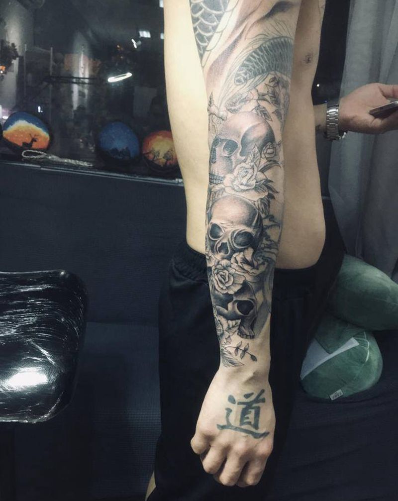 骷髅头纹身图片_手臂纹身图案