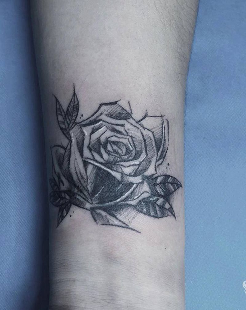 玫瑰(遮盖)纹身图片_手臂水墨纹身图案