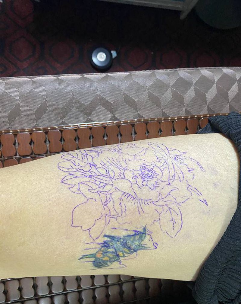 花~盖旧图案~纹身图片_腿部纹身图案