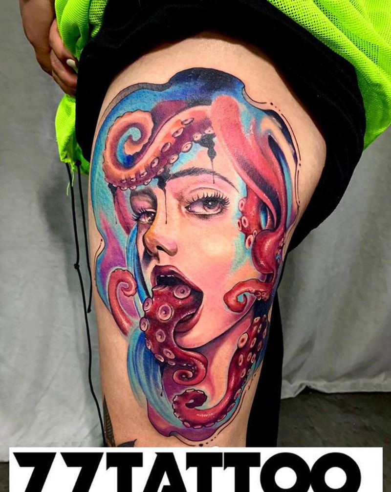 渔民妻子的梦纹身图片_腿部纹身图案