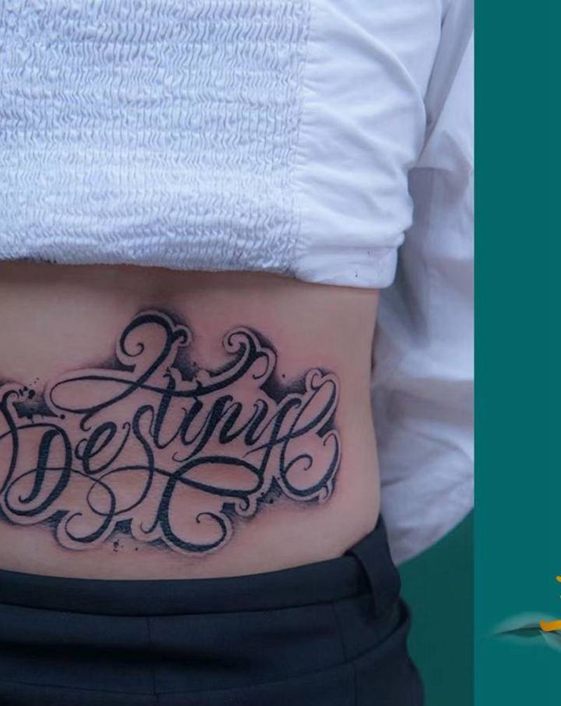 花体字纹身图片_腰部花体字纹身图案