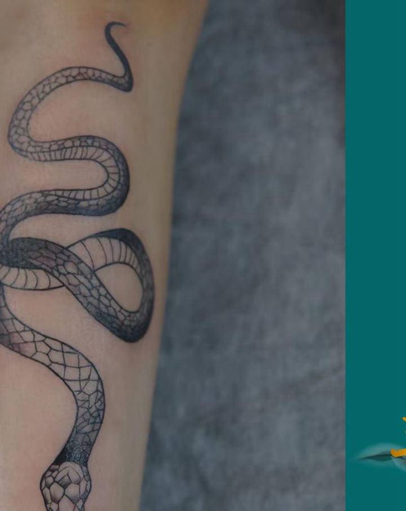 蛇纹身图片_腿部新传统纹身图案