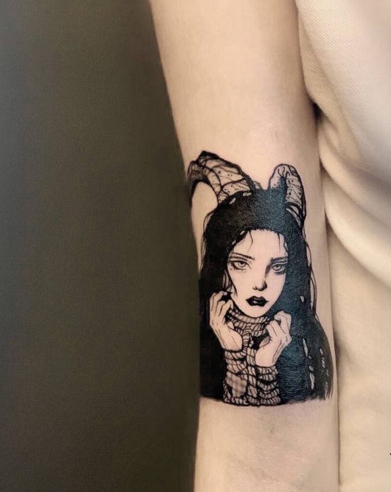 暗黑女奴纹身图片_手部手臂欧美写实暗黑人物纹身图案