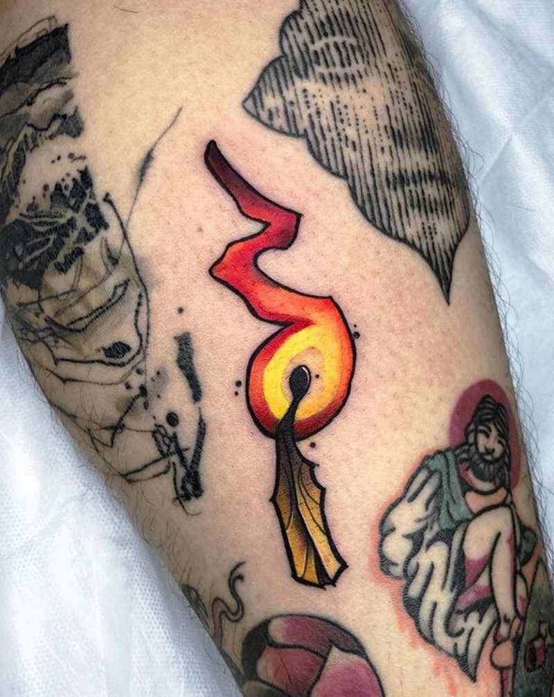 小火柴纹身图片_腿部New School纹身图案