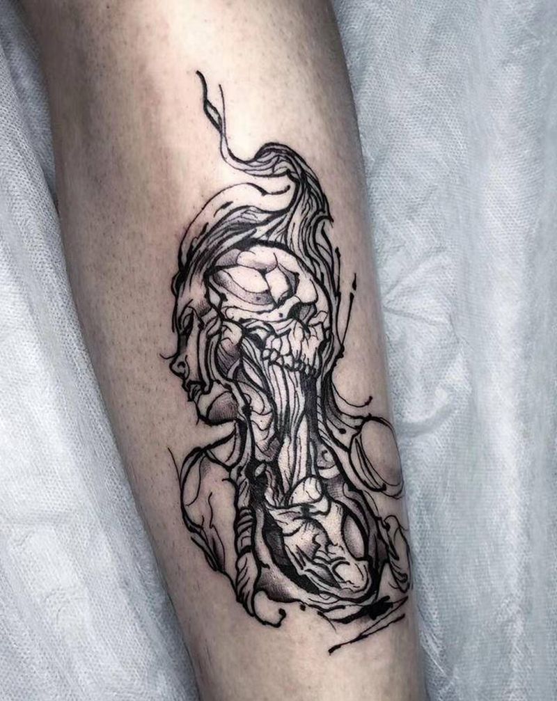 人族副官纹身图片_腿部纹身图案