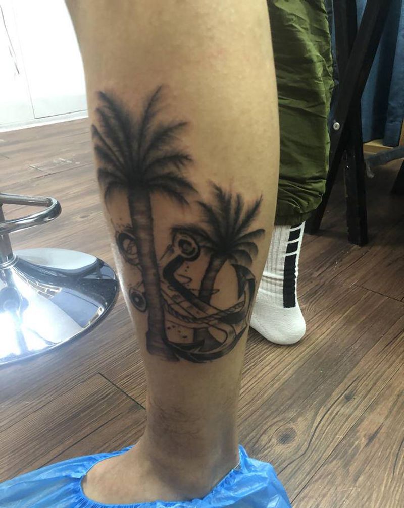 海滩风味纹身图片_腿部New School欧美写实纹身图案