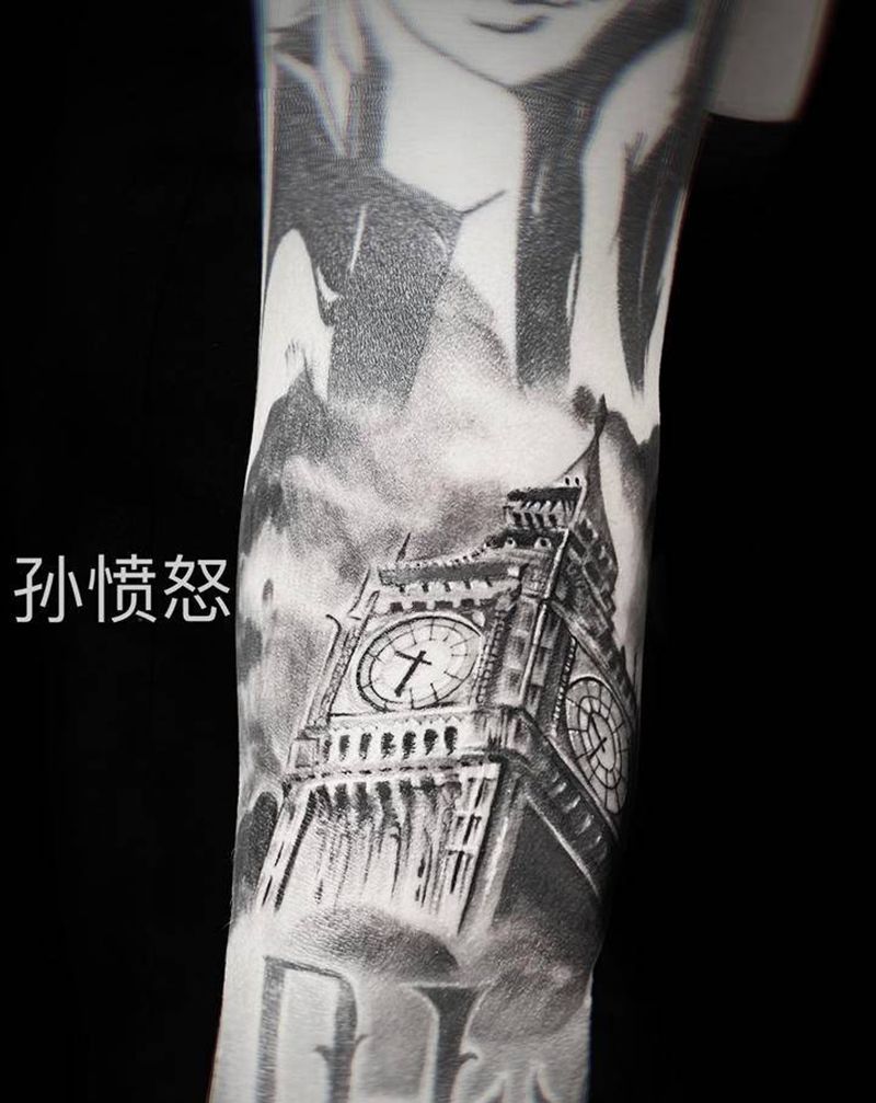 ｜伊丽莎白塔纹身图片_手臂纹身图案