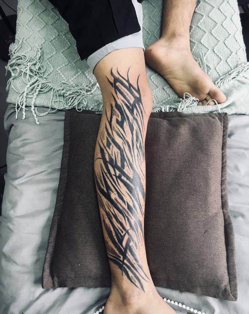 小腿纹身图片_脚部纹身图案
