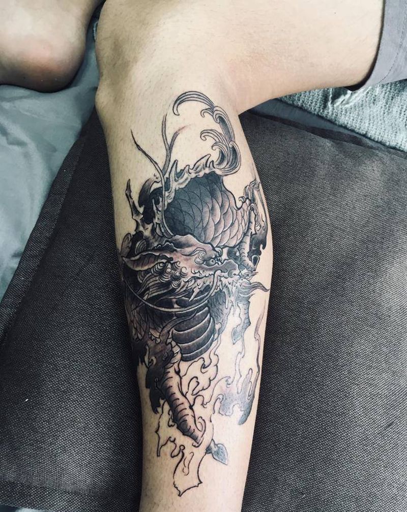 小腿龙纹身图片_脚部纹身图案