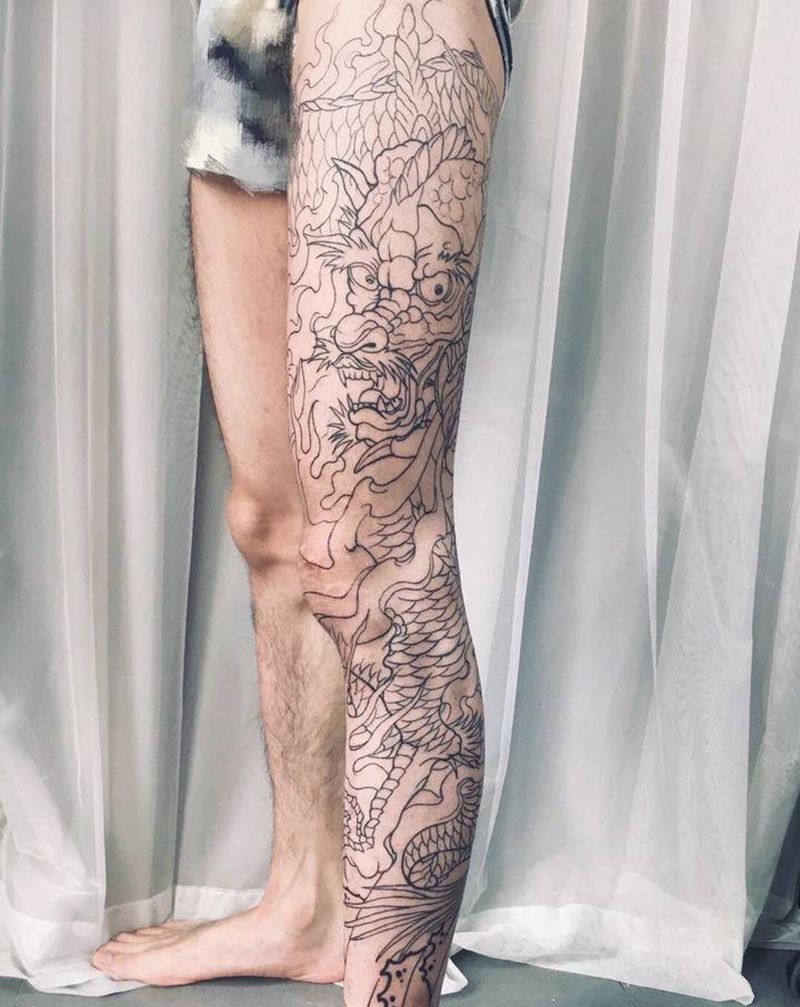 腿部线条完成纹身图片_腿部纹身图案