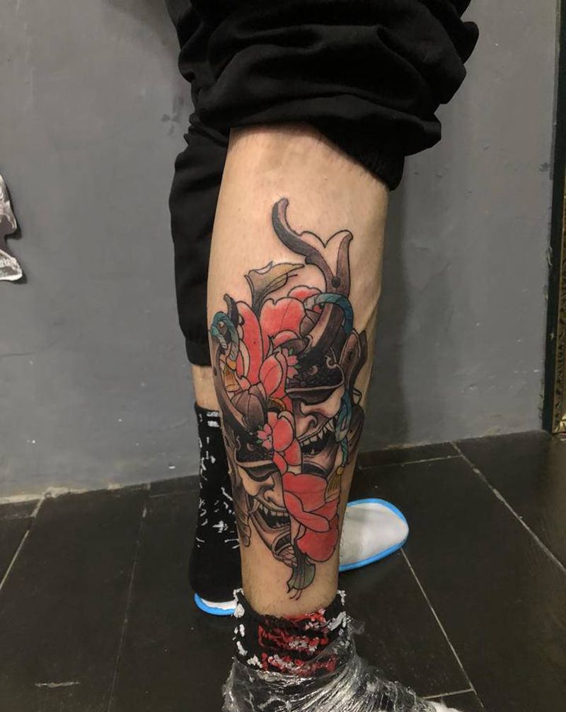 般若纹身图片_腿部纹身图案