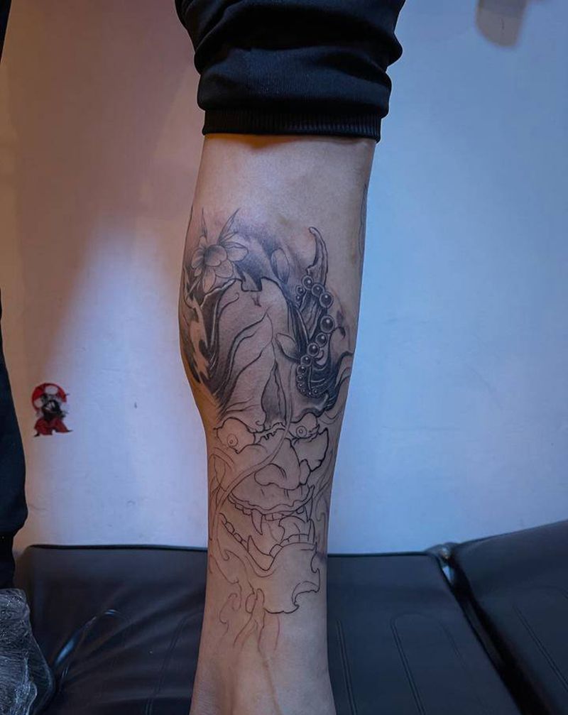 般若       未完纹身图片_脚部腿部新传统纹身图案