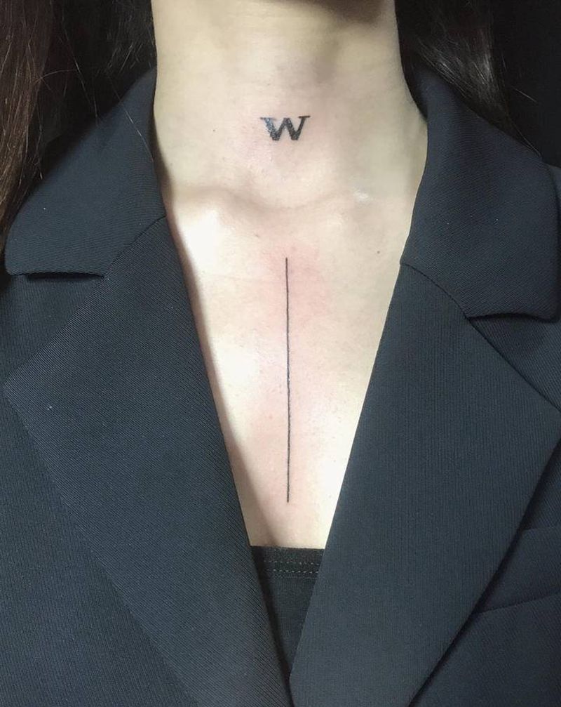W与线纹身图片_胸部几何纹身图案