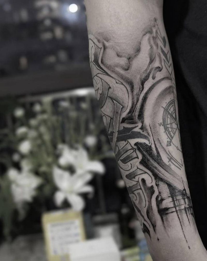 平衡纹身图片_手臂水墨抽象纹身图案