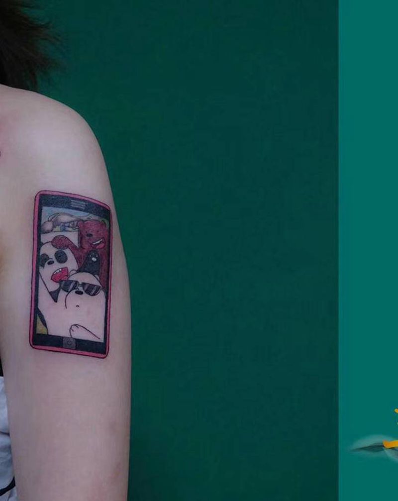 咱们裸熊纹身图片_手臂New School纹身图案