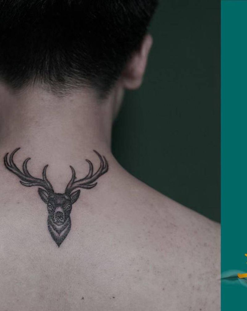 小麋鹿纹身图片_颈部纹身图案