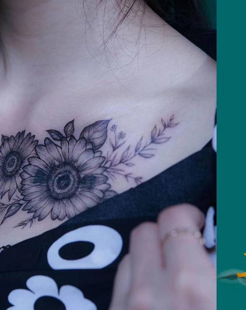 向日葵，小遮盖纹身图片_胸部纹身图案