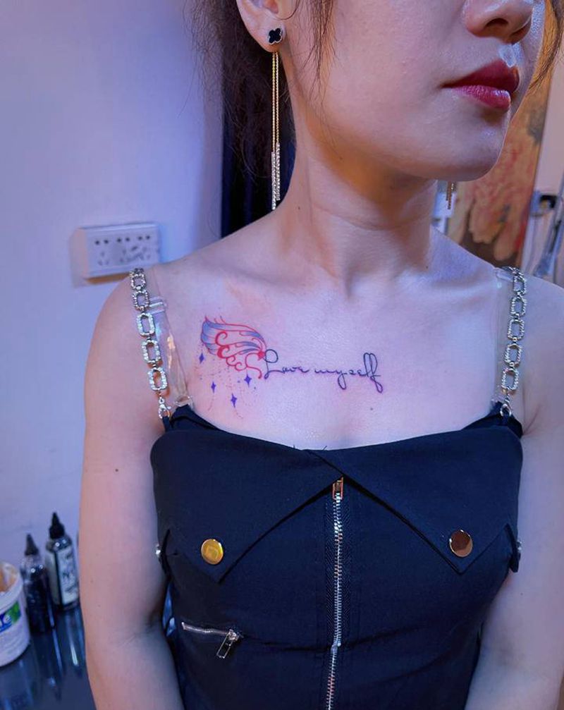 今日作业纹身图片_颈部肩部水彩纹身图案