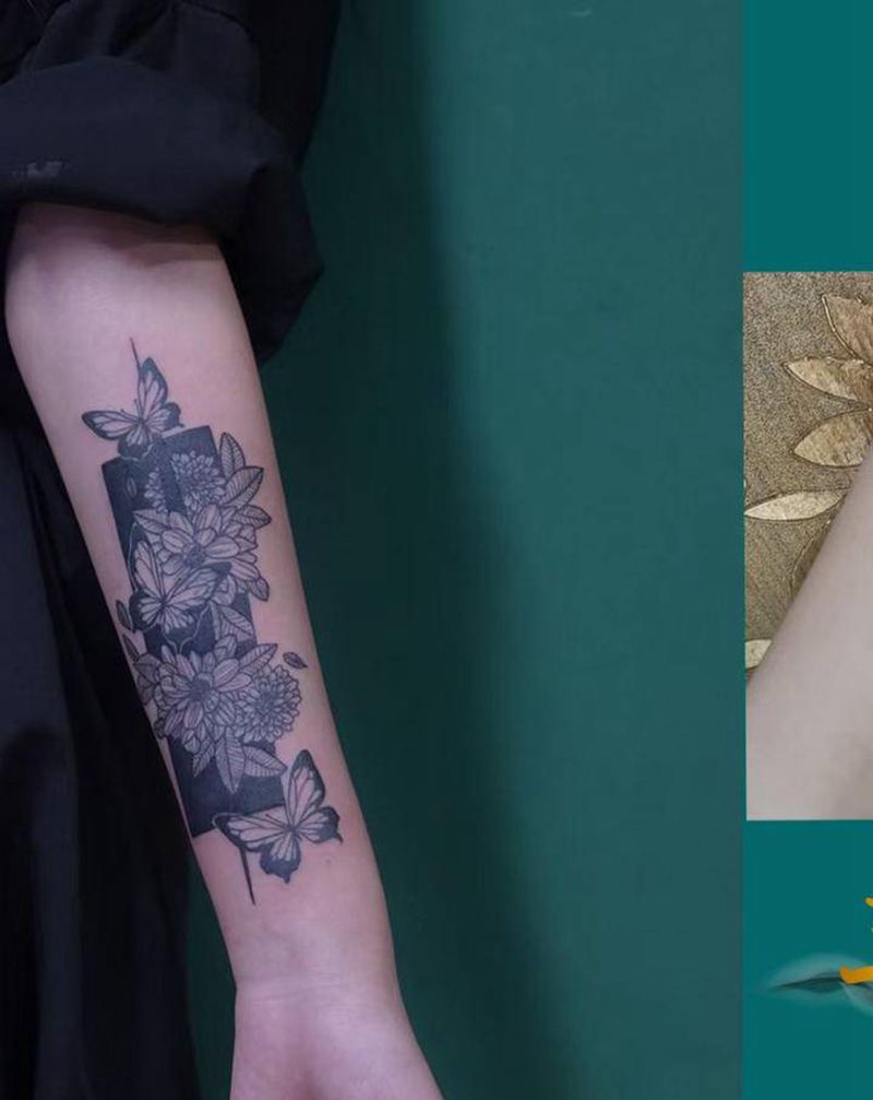 素花遮盖纹身图片_手臂纹身图案