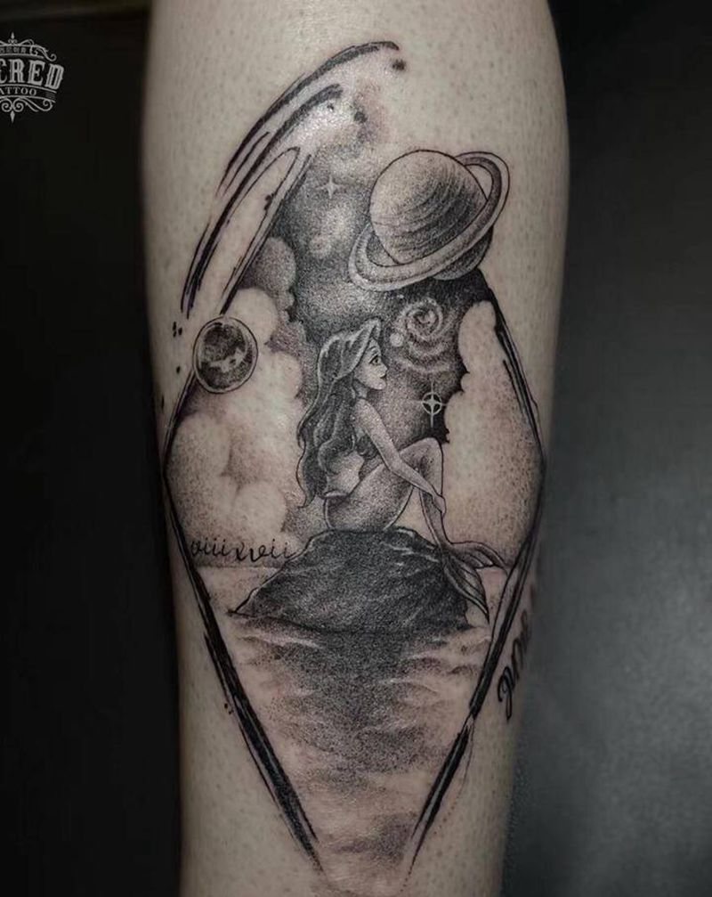 人鱼公主纹身图片_手臂New School迪士尼美人鱼纹身图案