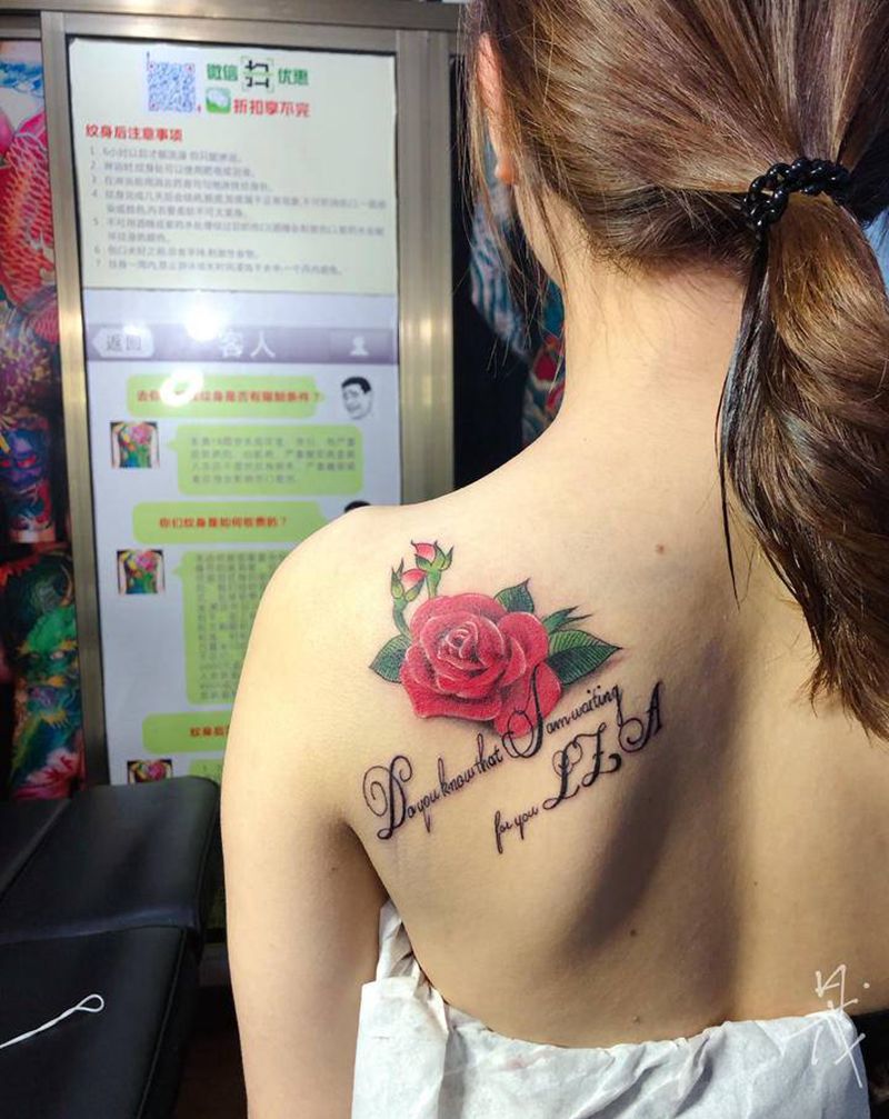 玫瑰花纹身图片_背部纹身图案