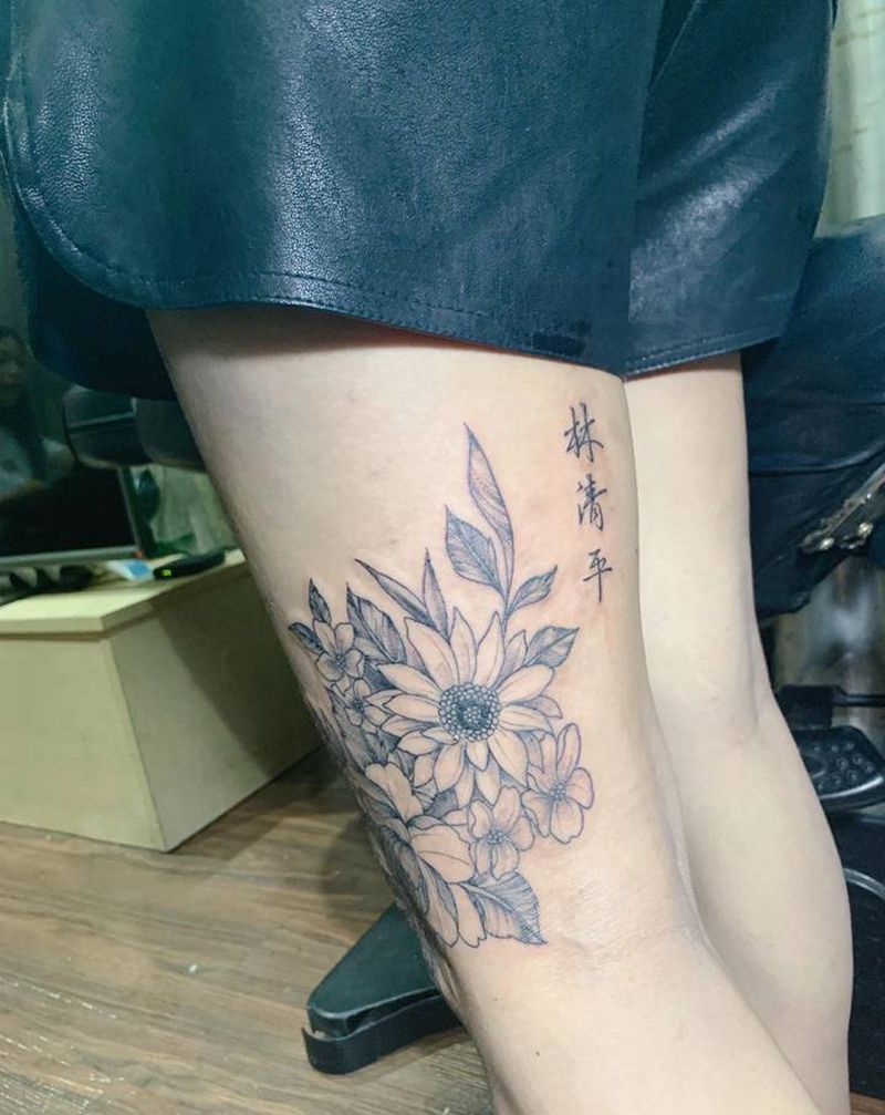 素花纹身图片_腿部脚部点刺新传统纹身图案