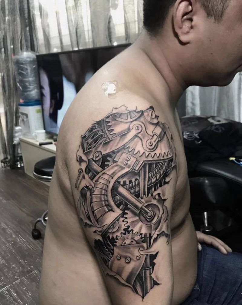 机械系列纹身图片_手臂手部几何机械纹身图案