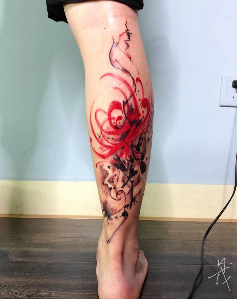 抽象比岸花纹身图片_水彩水墨纹身图案