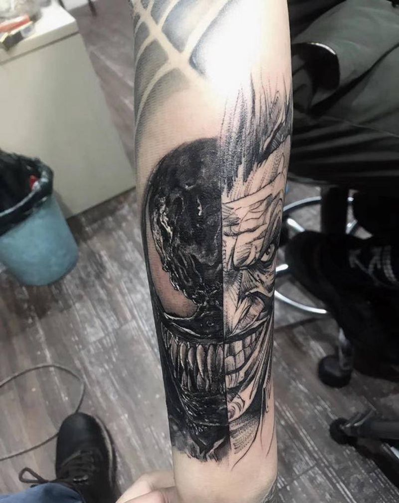 毒液vs小丑纹身图片_手部手臂欧美写实点刺纹身图案