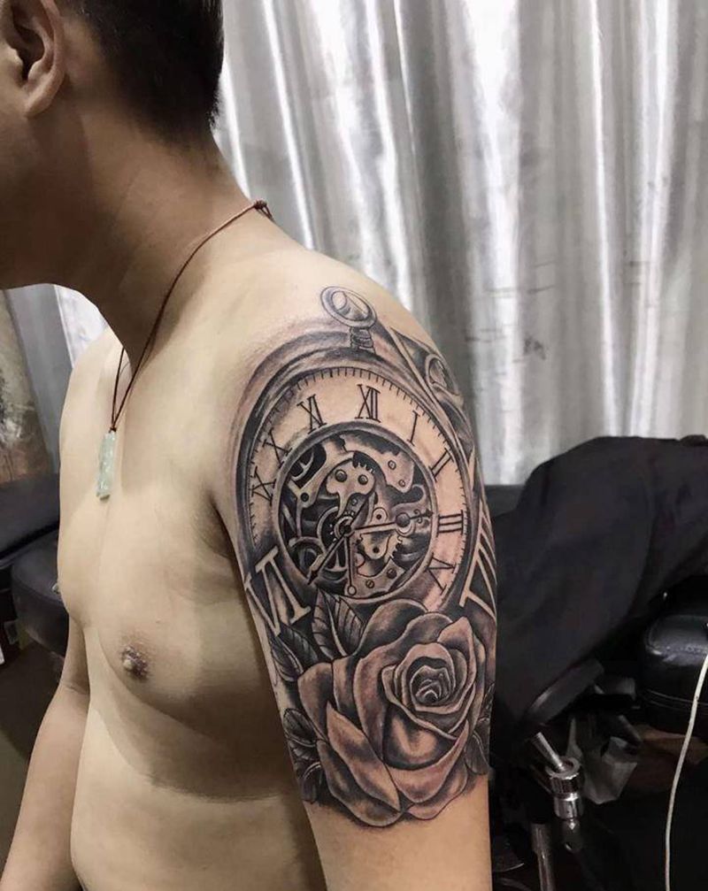 时钟纹身图片_手部手臂New School新传统纹身图案