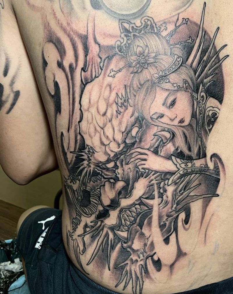 传统纹身图片_背部腰部老传统新传统纹身图案