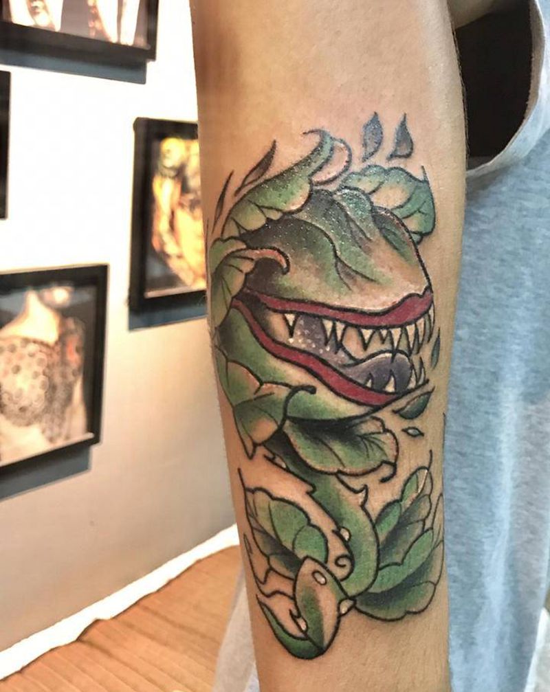 食人花纹身图片_Old School纹身图案