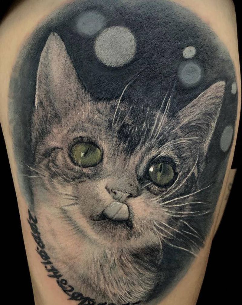 宠物猫纹身图片_腿部脚部欧美写实宠物纹身图案