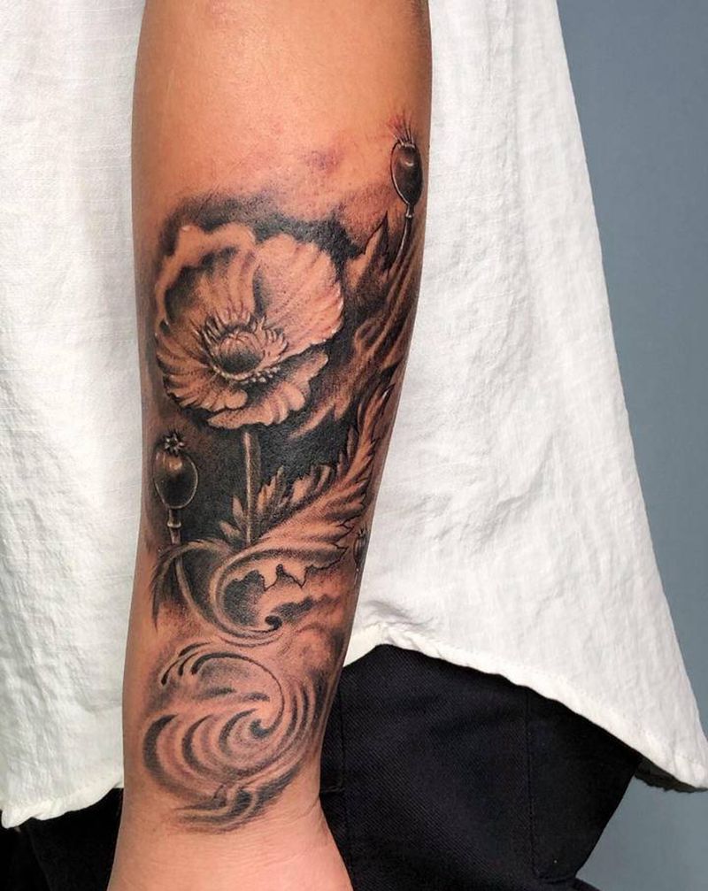 罂粟纹身图片_手部纹身图案