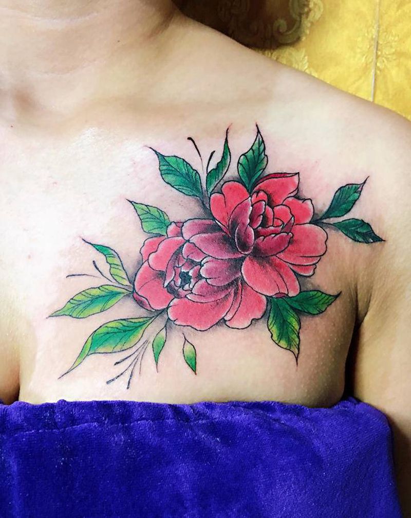 花纹身图片_胸部纹身图案