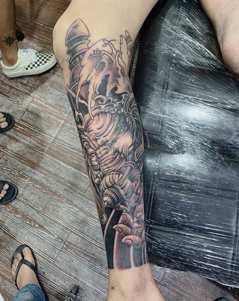 象神纹身图片_腿部脚部老传统新传统纹身图案
