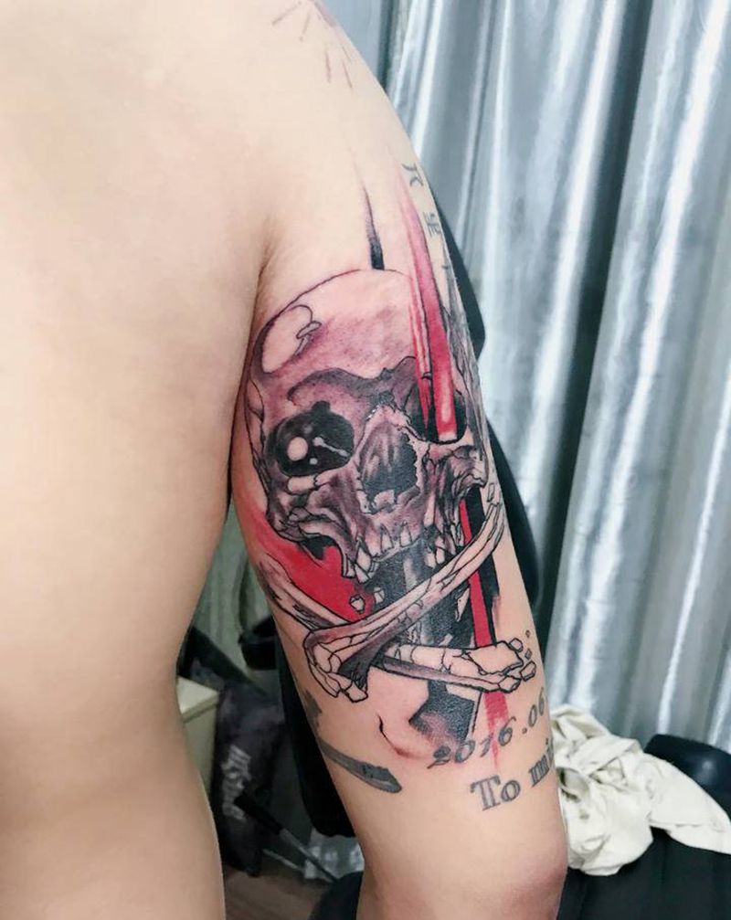 骷髅头纹身图片_手臂手部Old School新传统纹身图案