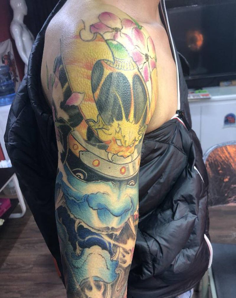 新传统全花臂纹身图片_新传统纹身图案