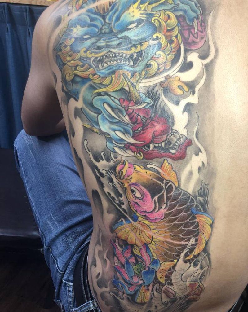 新传统半背（原创拼接）纹身图片_新传统纹身图案