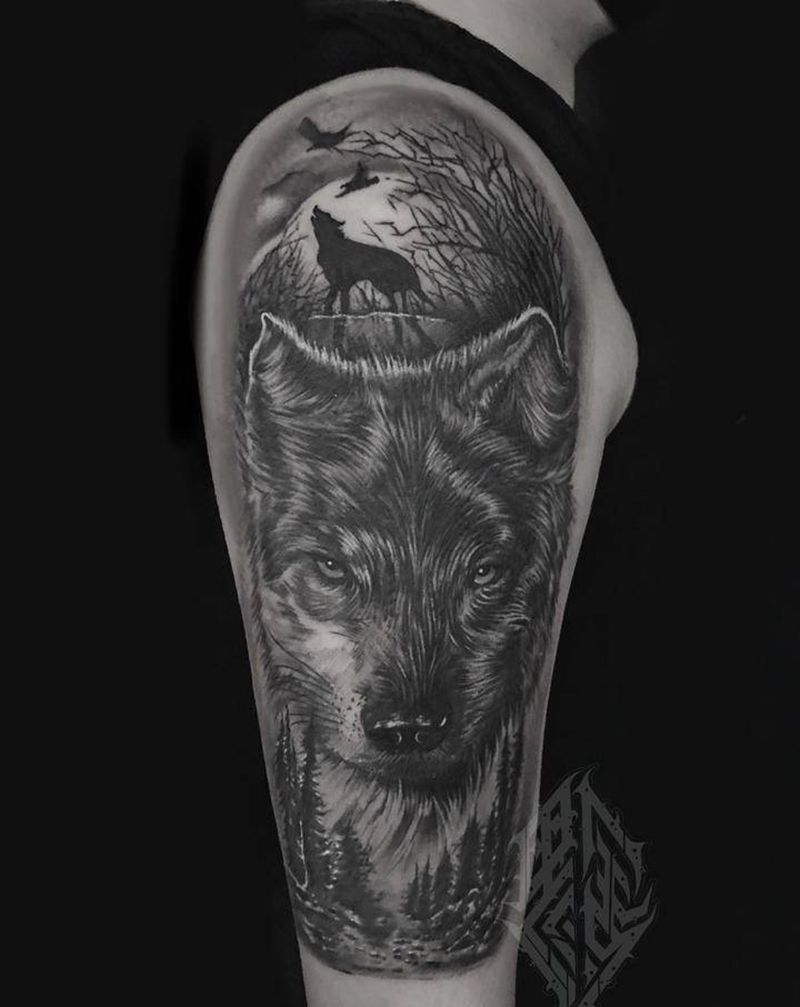 狼纹身纹身图片_手臂欧美写实纹身图案
