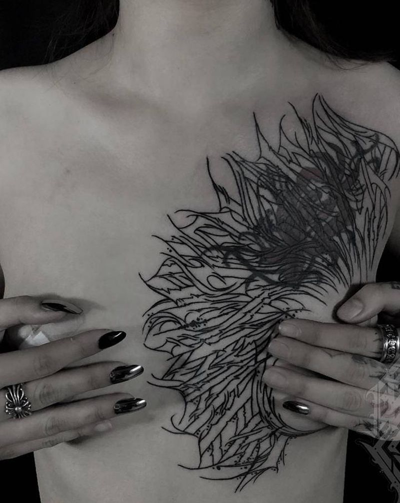 暗黑花体纹身图片_胸部花体字纹身图案