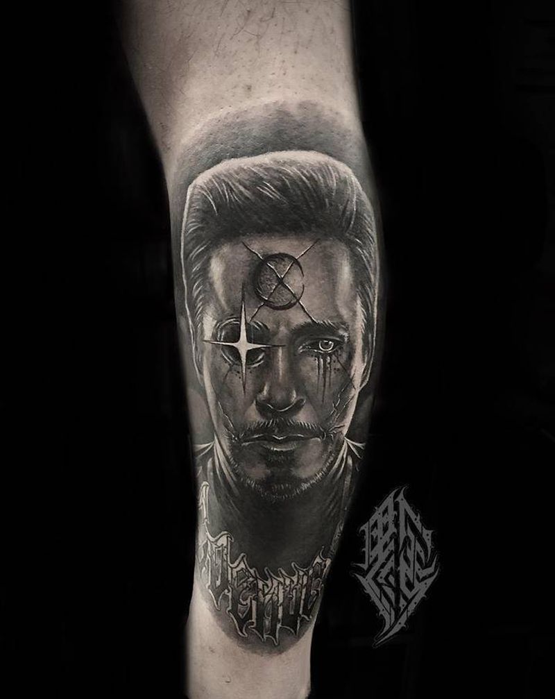 欧美写实人物纹身图片_腿部欧美写实纹身图案