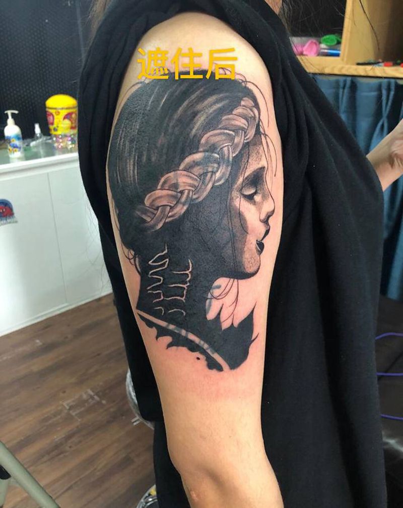 遮盖作品纹身图片_手臂暗黑写实纹身图案