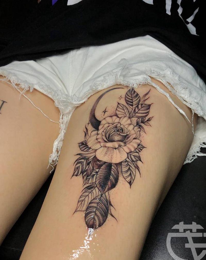 素花纹身图片_腿部点刺新传统纹身图案