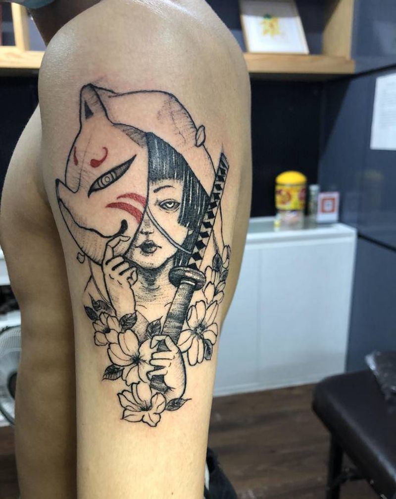 艺妓纹身图片_手部新传统点刺纹身图案