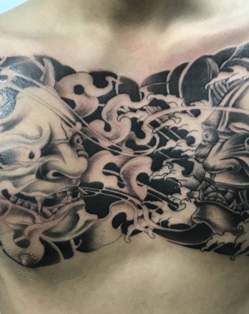 未完成，般若纹身图片_胸部背部新传统纹身图案